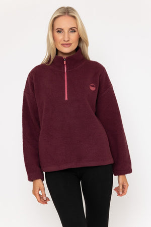 Carraig Donn Burgundy Teddy Fleece With Contrast Zip