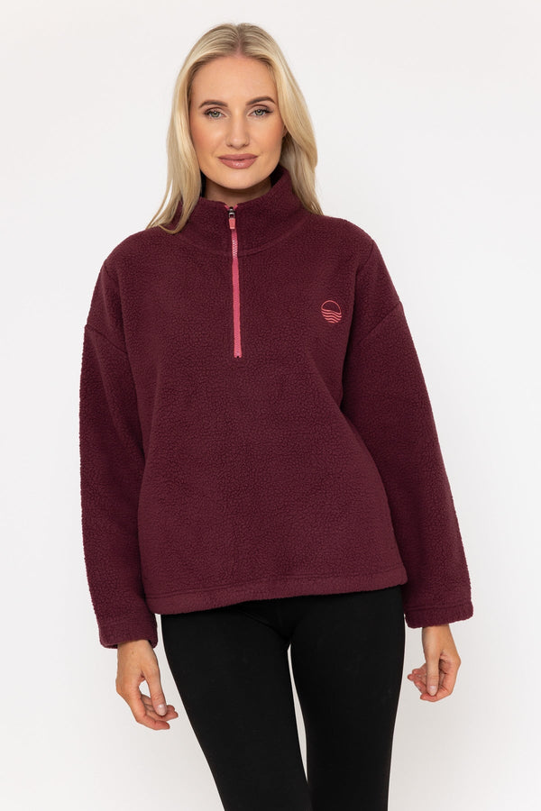 Carraig Donn Burgundy Teddy Fleece With Contrast Zip