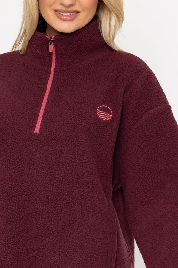 Carraig Donn Burgundy Teddy Fleece With Contrast Zip