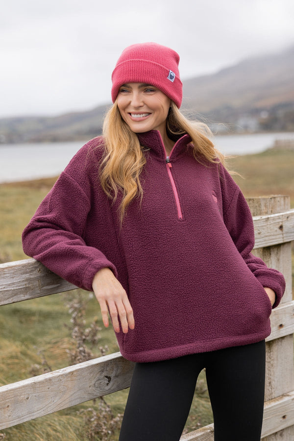 Carraig Donn Burgundy Teddy Fleece With Contrast Zip