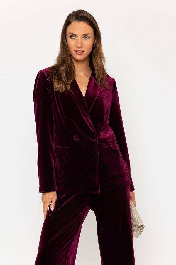 Carraig Donn Burgundy Velvet Double-Breasted Blazer