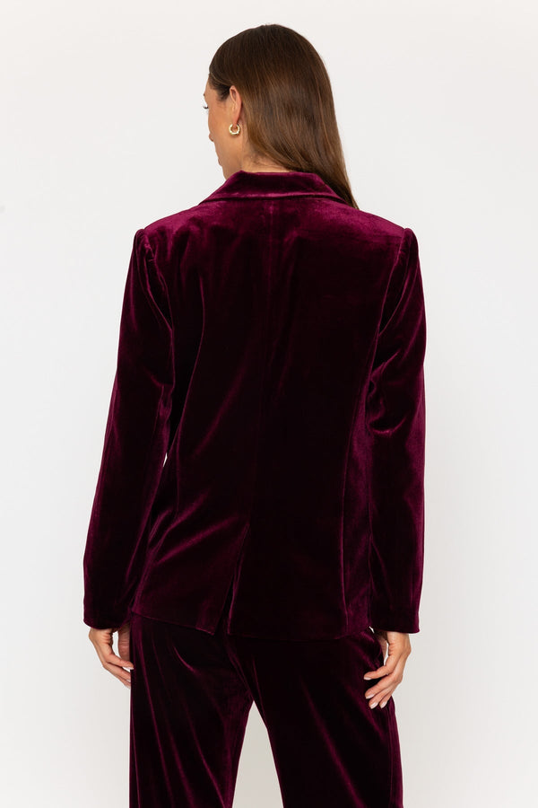 Carraig Donn Burgundy Velvet Double-Breasted Blazer