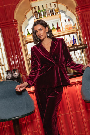 Carraig Donn Burgundy Velvet Double-Breasted Blazer