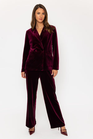 Carraig Donn Burgundy Velvet Double-Breasted Blazer