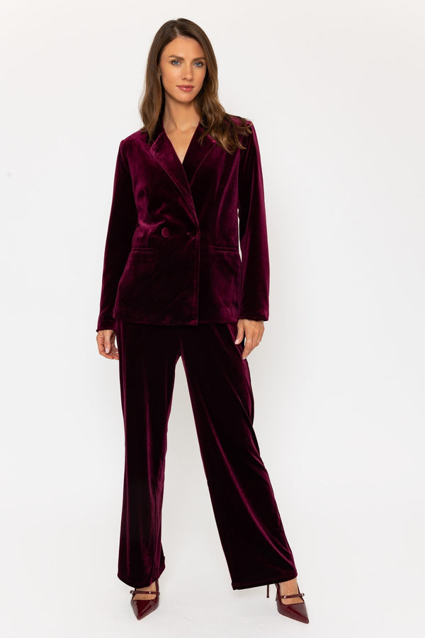 Carraig Donn Burgundy Velvet Double-Breasted Blazer