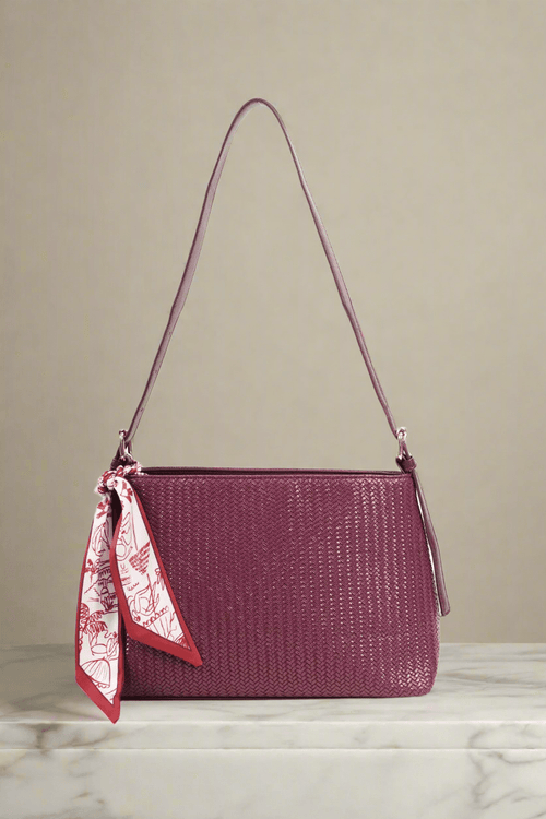 Burgundy Weave Shoulder Bag