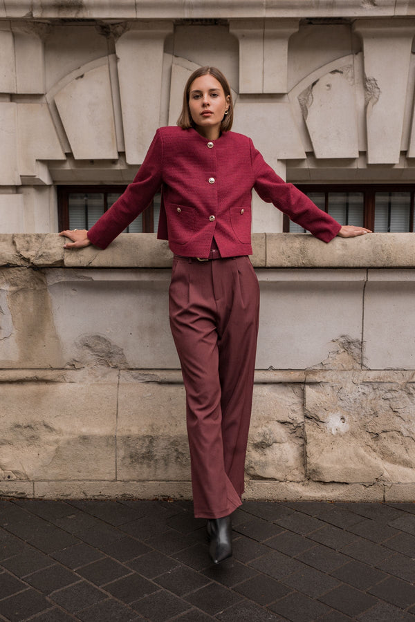 Carraig Donn Burgundy Wide Leg Tailored Trousers