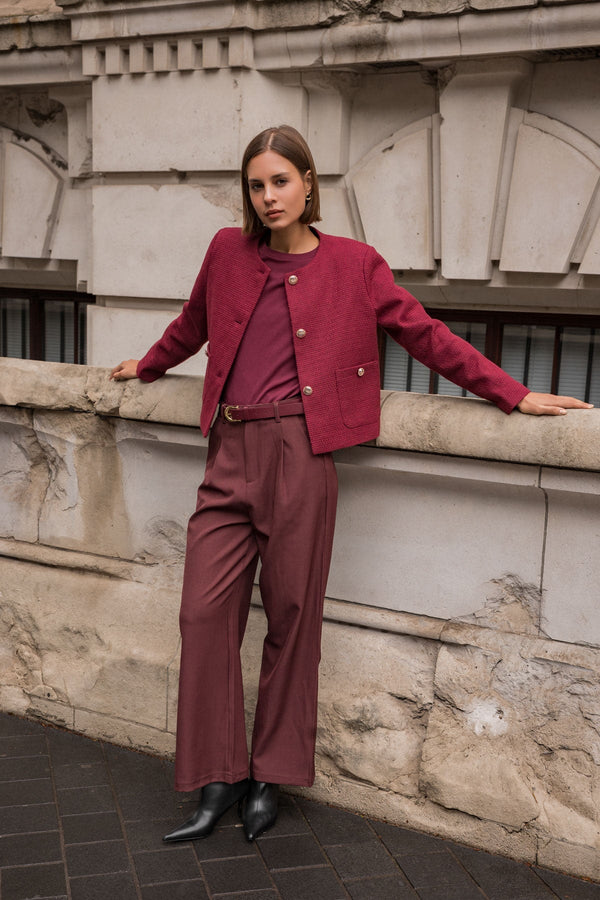 Carraig Donn Burgundy Wide Leg Tailored Trousers