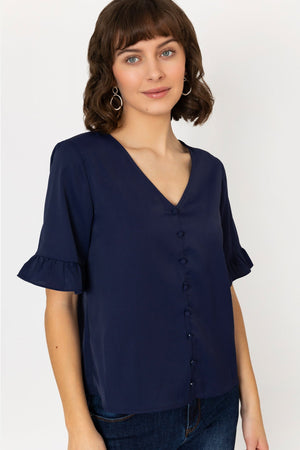 Button Blouse in Navy