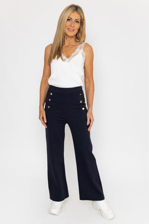 Button Detail Ponte Trousers in Navy
