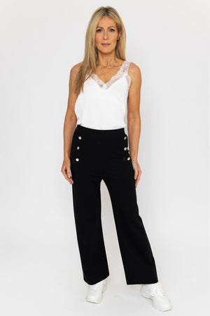 Button Detail Ponte Trousers in Black