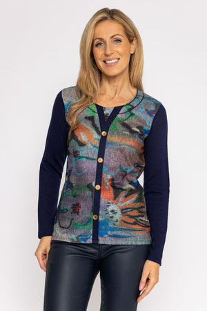 Button Front Top in Navy Print