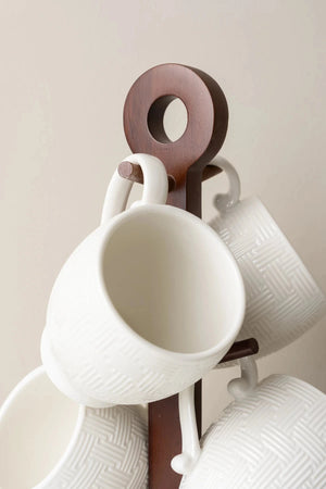 Carraig Donn Cable Knit Mug Set of 6 with Mug Tree Stand
