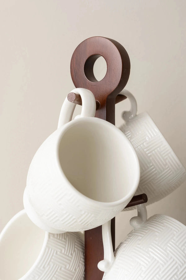 Carraig Donn Cable Knit Mug Set of 6 with Mug Tree Stand