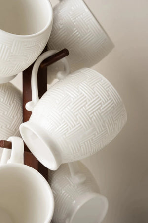Carraig Donn Cable Knit Mug Set of 6 with Mug Tree Stand
