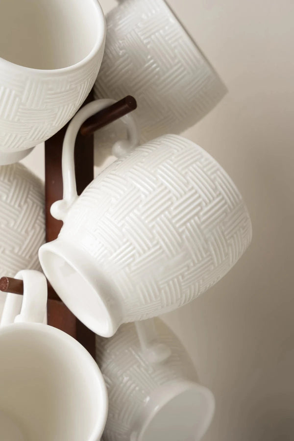 Carraig Donn Cable Knit Mug Set of 6 with Mug Tree Stand