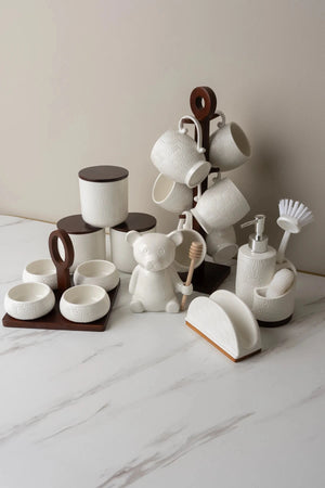 Carraig Donn Cable Knit Mug Set of 6 with Mug Tree Stand