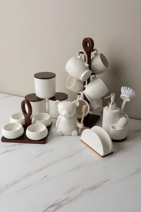 Carraig Donn Cable Knit Mug Set of 6 with Mug Tree Stand