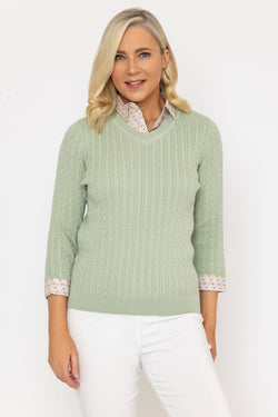 Carraig Donn Cable Knit Sweater With Shirt Collar & Cuffs