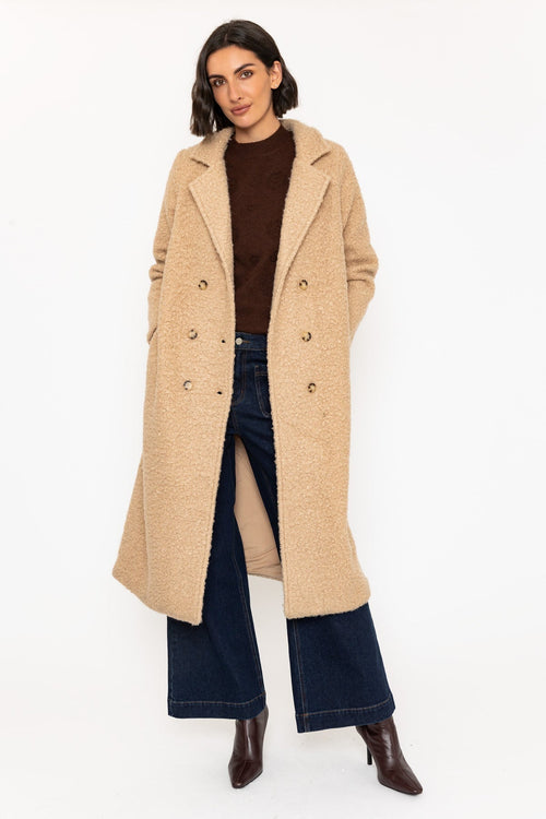 Camel Boucle Double Breasted Coat