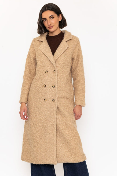 Carraig Donn Camel Boucle Double Breasted Coat