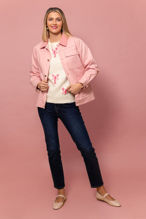 Carraig Donn Canvas Shacket with Corduroy Collar in Pink