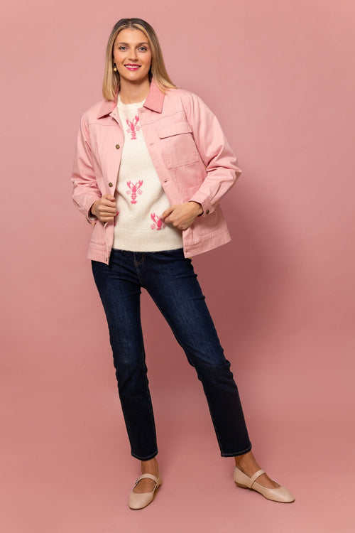 Carraig Donn Canvas Shacket with Corduroy Collar in Pink