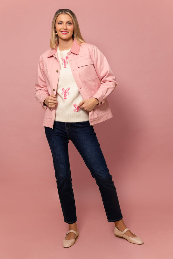 Carraig Donn Canvas Shacket with Corduroy Collar in Pink