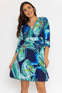 Carraig Donn Carly Knee Length Dress in Aqua Print