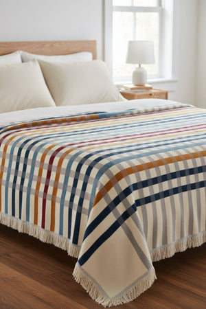 Carraig Donn Checked Multicolour Blanket With Fringes