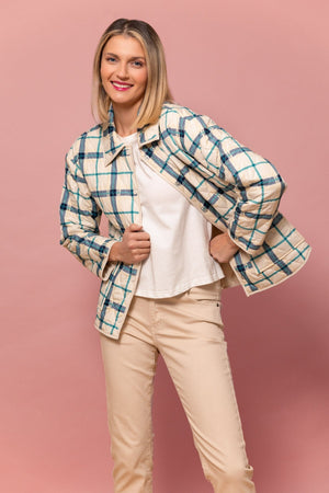 Carraig Donn Checked Quilted Jacket in Cream