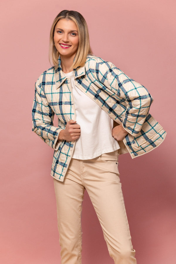Carraig Donn Checked Quilted Jacket in Cream