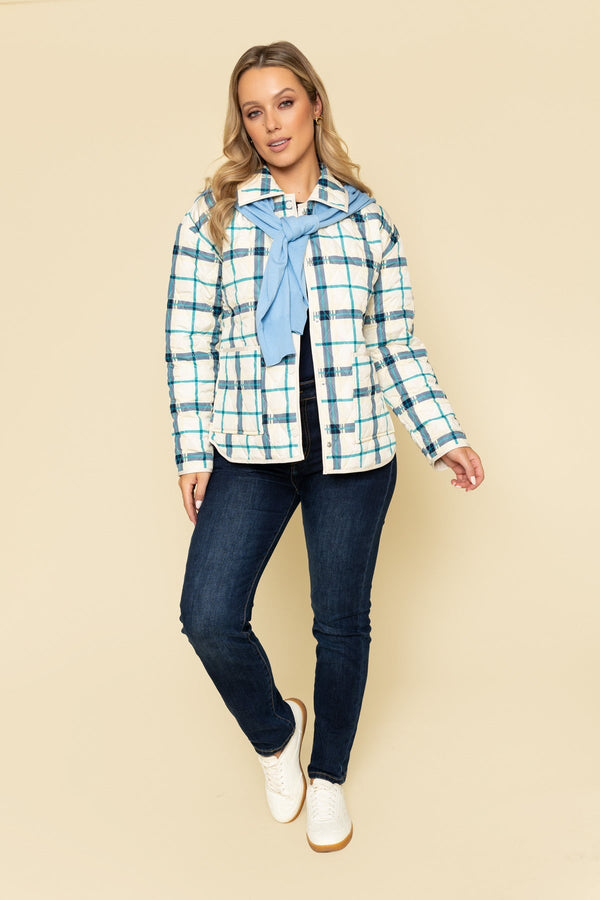 Carraig Donn Checked Quilted Jacket in Cream