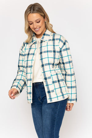 Carraig Donn Checked Quilted Jacket in Cream