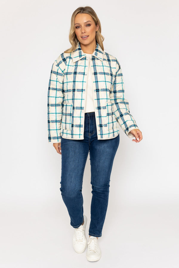 Carraig Donn Checked Quilted Jacket in Cream