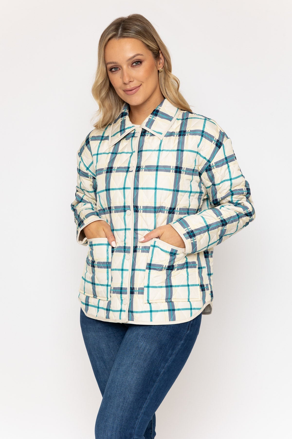 Checked Quilted Jacket in Cream