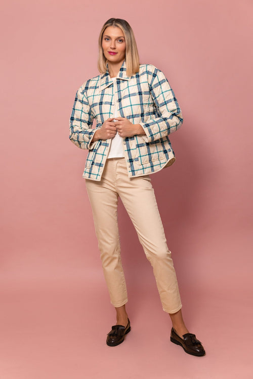 Checked Quilted Jacket in Cream