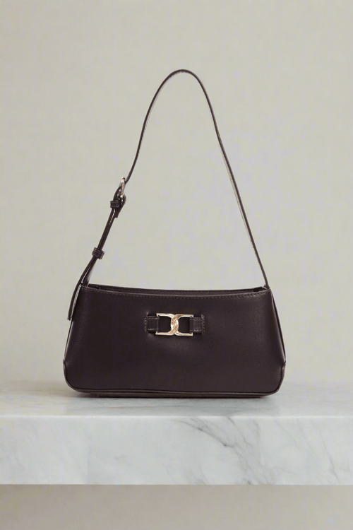 Chocolate Brown Link Detail Shoulder Bag