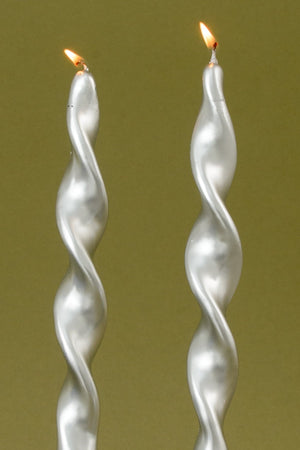 Carraig Donn Christmas Silver Spiral Dinner Candle Set Of 2