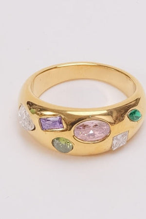 Carraig Donn Chunky Multicolour Stone Gold Ring - Size 7