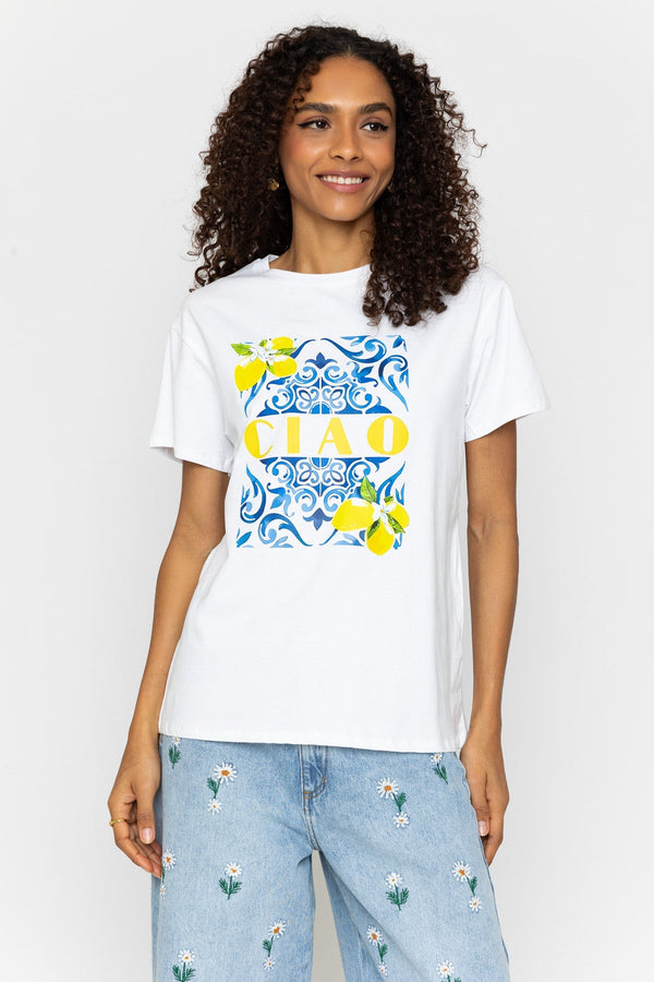 Carraig Donn Ciao Lemon Print White T-Shirt