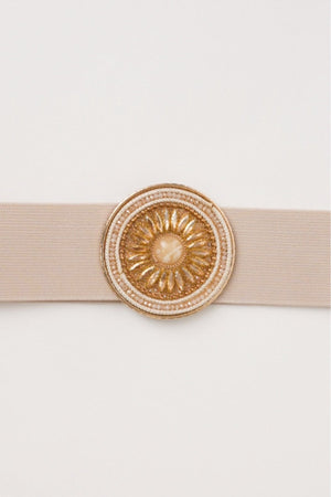 Carraig Donn Circle Buckle Elastic Beige Belt
