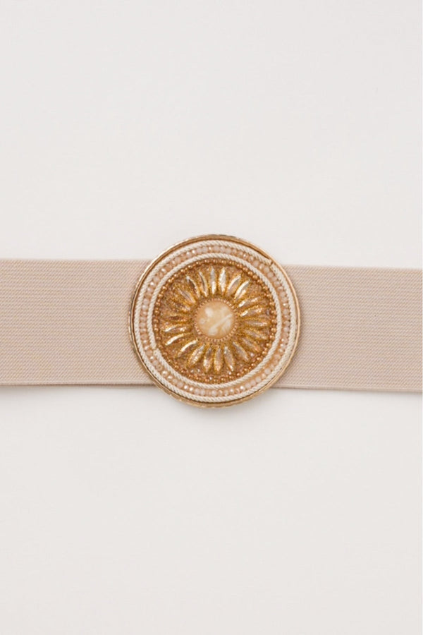 Carraig Donn Circle Buckle Elastic Beige Belt