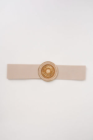 Carraig Donn Circle Buckle Elastic Beige Belt