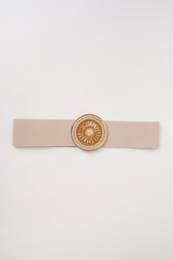 Carraig Donn Circle Buckle Elastic Beige Belt