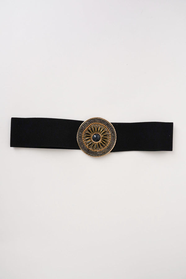 Carraig Donn Circle Buckle Elastic Black Belt