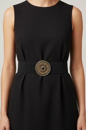 Carraig Donn Circle Buckle Elastic Black Belt