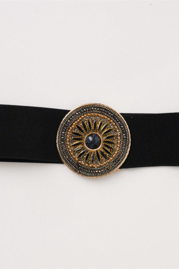 Carraig Donn Circle Buckle Elastic Black Belt