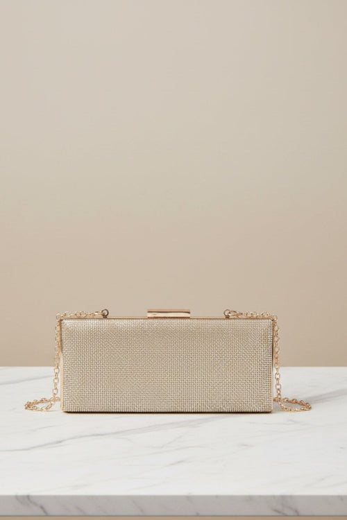 Clasp Detail Lux Gold Evening Bag