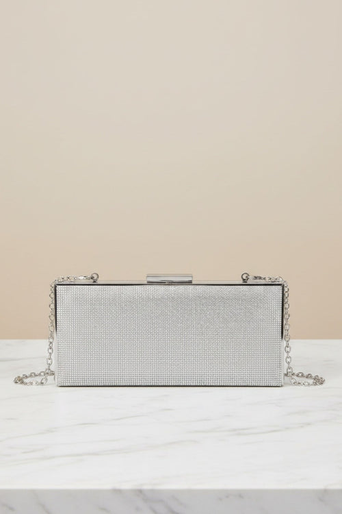 Clasp Detail Lux Silver Evening Bag